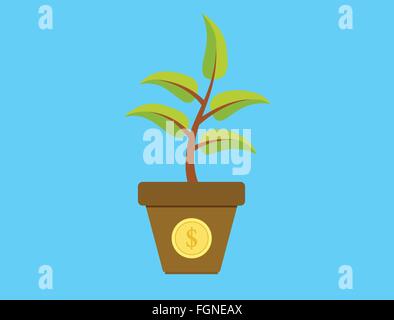 investieren Sie Investitionen-Baum mit Efeutute Goldmünzen Wachstum Stock Vektor