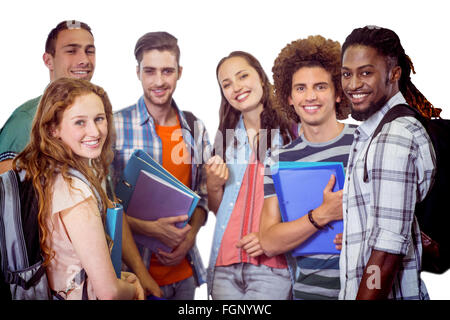 Zusammengesetztes Bild des Lächelns Gruppe von Studenten halten Ordner Stockfoto