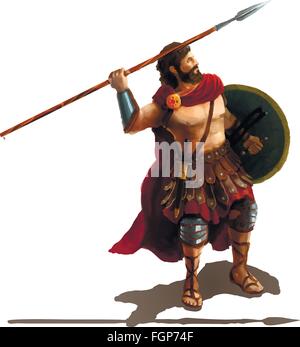 Spartan mit Speer, Charakter auf weiß Stock Vektor