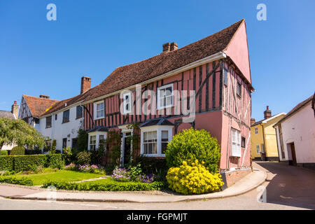 Halbe Fachwerkhaus mittelalterlichen Häuschen, Lavenham, Suffolk, UK Stockfoto