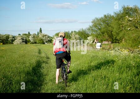 Radfahren entlang der Themse in der Nähe von Appleton in Oxfordshire, England Stockfoto