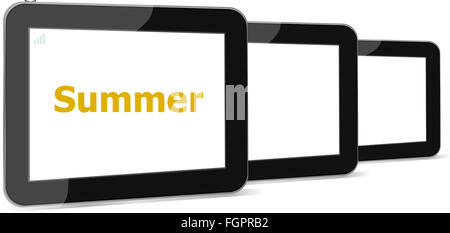 Sommer-Wort auf Tablet-pc-Bildschirm, Ferienkonzept Stockfoto