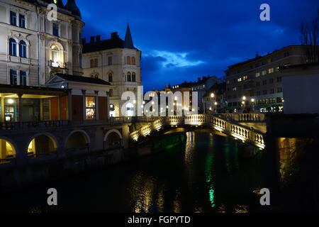 Ljubljana - Triple Bridge - Februar 2016 Stockfoto