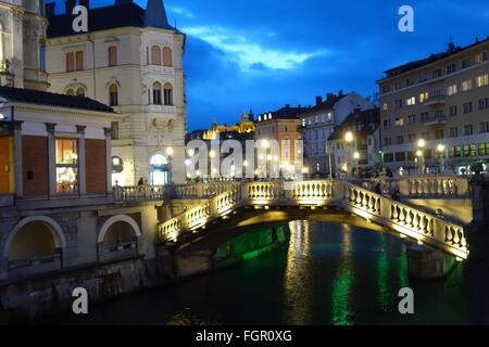 Ljubljana - Triple Bridge - Februar 2016 Stockfoto