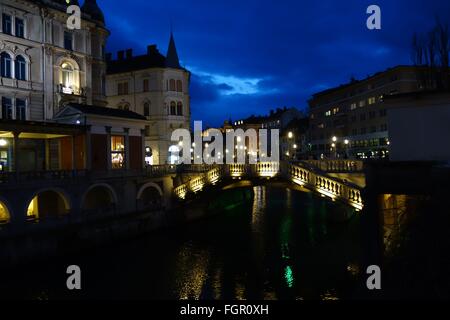 Ljubljana - Triple Bridge - Februar 2016 Stockfoto