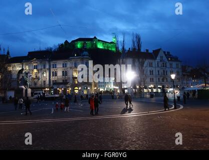 Ljubljana - Triple Bridge - Februar 2016 Stockfoto