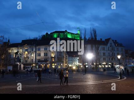 Ljubljana - Triple Bridge - Februar 2016 Stockfoto