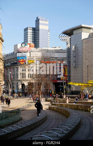 Manchester, UK - 16. Februar 2016: Exchange Square und die Printworks Stockfoto