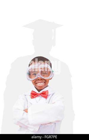Zusammengesetztes Bild des Schülers als Wissenschaftler verkleidet Stockfoto