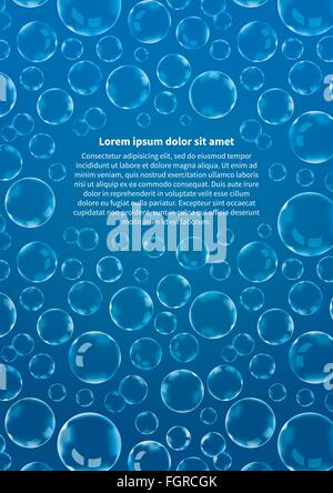 Viele Seifenblasen auf blau, abstrakten Hintergrund vertikale A4-Größe Stock Vektor