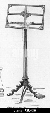 Technik, Maschinen, automatischer Notenwender von Trobach und Rosenzweig, Berlin, 1879, Ansicht, Holzstich, 1880, Technik, Technik, Erfindung, Erfindungen, Noten, Noten, Noten, Deutschland, Königreich Preußen, Deutsches Reich, Kaiserzeit, 19. Jahrhundert, Maschine, Maschinen, Klavier, Klaviere, historisch, historisch, Zusatzrechte-Clearences-nicht vorhanden Stockfoto