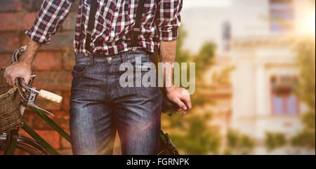 Zusammengesetztes Bild Porträt von lächelnden blonden Hipster Stockfoto