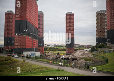 Red Road Wohnungen - einen Tag vor ihrem Abriss im Balornock in Glasgow, Schottland, auf Samstag, 10. Oktober 2015. Stockfoto