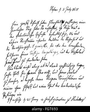 Krieg der 7. Koalition 1815, Gratulationsschreiben von Heinrich Reichsfreiherr vom und zum Stein an Feldmarschall Gebhard Leberecht von Blücher, Nassau, 5.7.1815, Zusatzrechte-Clearences-nicht vorhanden Stockfoto