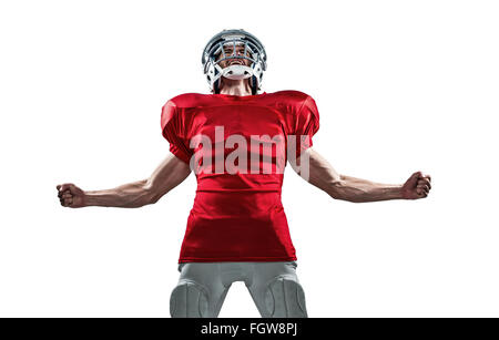 Aggressive American Footballspieler in roten Trikots zu schreien Stockfoto