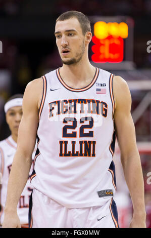 Madison, WI, USA. 21. Februar 2016. Illinois Fighting Illini Zentrum Maverick Morgan #22 während der NCAA Basketball-Spiel zwischen Illinois Fighting Illini und die Wisconsin Badgers am Kohl Center in Madison, Wisconsin. Wisconsin besiegte Illinois 69-60. John Fisher/CSM/Alamy Live-Nachrichten Stockfoto