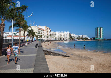 Playa del Reducto und Promenade, Arrecife Stadt, Insel Lanzarote, Kanarische Inseln, Spanien, Europa Stockfoto
