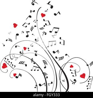 Vektor-Illustration von Musiknoten mit Herzen Stock Vektor