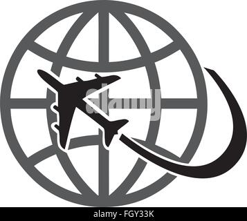 Vektor-Illustration von Flugzeug und Erde flach Symbol Stock Vektor