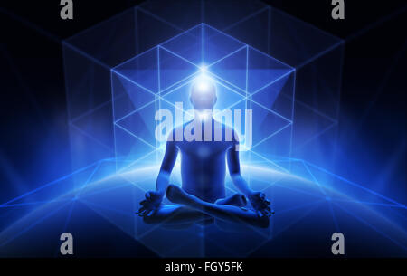 Sakrale Geometrie und Meditation des Menschen Stockfoto