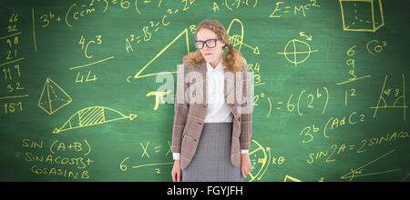 Zusammengesetztes Bild geeky Hipster Frau suchen nervös Stockfoto