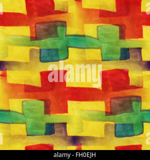 Kunst rot grün gelb Ornament nahtlose Aquarell handgemachte abstrakt Stockfoto