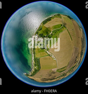 Luftaufnahme, Dorf Fischerdorf Vitt, fisheye-Objektiv fisheye-Objektiv, rundes Bild, Putgarten, Rügen, Mecklenburg-Vorpommern, Stockfoto