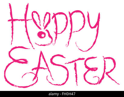 Frohe Ostern Tinte Brush Strokes rosa Text Grunge mit abstrakten Bunny Illustration Stockfoto