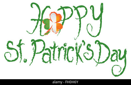 Glücklich St. Patricks Day mit Shamrock und Irland Karte Grunge Tinte Bürste Text Illustration Stockfoto