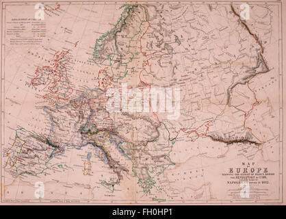 Karte von Europa zeigt das Ausmaß der Frankreich vor der Revolution von 1789 und auf dem Höhepunkt der macht Napoleons 1812 Stockfoto