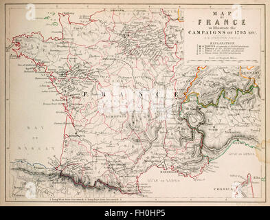 Karte von Frankreich um die Kampagnen von 1795 zu veranschaulichen Stockfoto