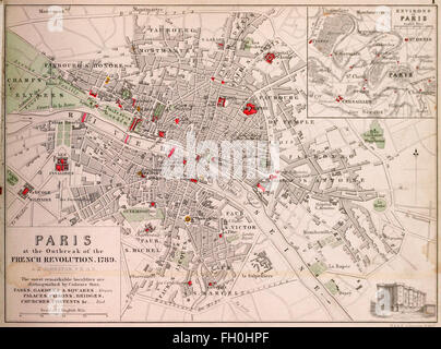 Karte von Paris beim Ausbruch der französischen Revolution, 1789 Stockfoto
