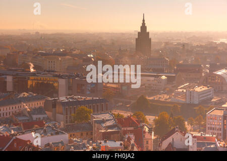 Luftbild-beleuchtete Altstadt, Riga, Lettland Stockfoto