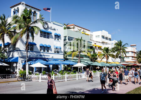 Florida, South, FL, Miami Beach, Ocean Drive, Neujahr, Hotel Hotels Unterkunft Inn Motel Motels, Unterkunft, Hotels, Shore Park, Pelican, Restaurant Restaurants Stockfoto