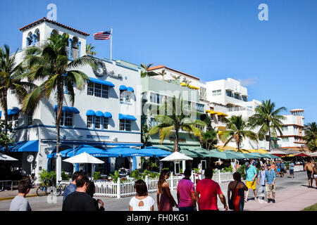 Florida, South, FL, Miami Beach, Ocean Drive, Neujahr, Hotel Hotels Unterkunft Inn Motel Motels, Unterkunft, Hotels, Shore Park, Pelican, Restaurant Restaurants Stockfoto