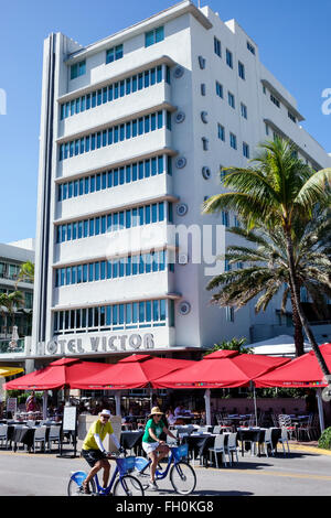 Miami Beach, Florida, Ocean Drive, Neujahr, Hotel, Unterkunft, Hotels, Restaurant, Restaurants, Restaurants, Restaurants, Restaurants, Restaurants, Cafés, Außenterrasse, Außenterrasse, usw. Stockfoto