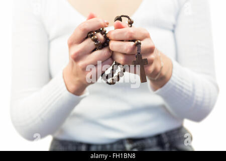 Innenfeldes Frau mit Rosenkranz Stockfoto