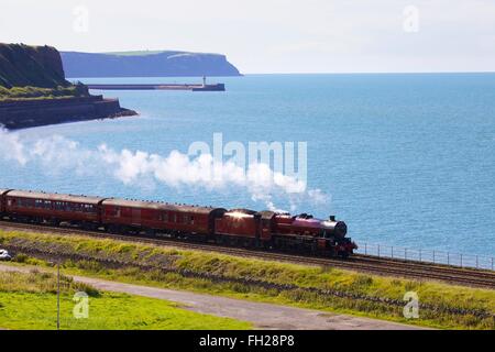 Dampf-Lokomotive LMS Jubilee Klasse 45699 Galatea. Tanyard Bay, Parton, Whitehaven, Cumbria, England, UK. Stockfoto