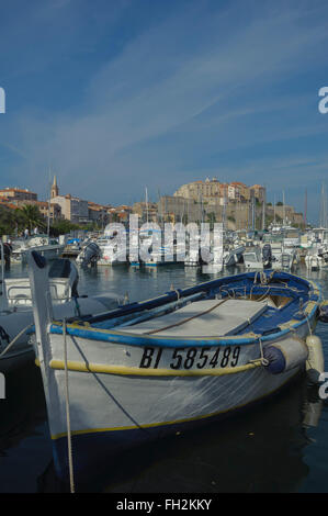 Blick über den Hafen und die Zitadelle. Calvi. Korsika. Frankreich. Europa Stockfoto