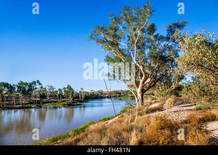 Südaustralien, Blick auf Cooper Creek in der Nähe der Gedenkstätte Burke Innamincka im South Australian Kanal Land Stockfoto