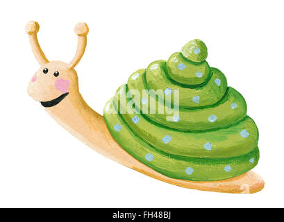 Acryl Illustration der lustige grüne Schnecke - künstlerische Inhalte Stockfoto
