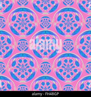 Elektrische blaue magische Kugeln Muster auf einem rosa Hintergrund. Geometrische digitale Kunst in intensiv leuchtenden Farben. Stockfoto