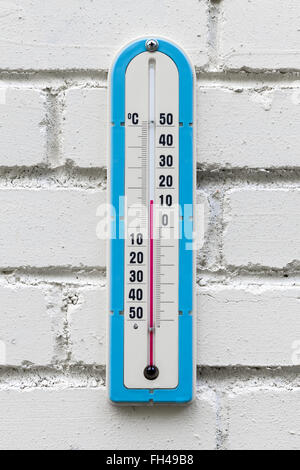 Nahaufnahme Foto von Alkohol-Thermometer zeigt die Außentemperatur in Grad Celsius Stockfoto