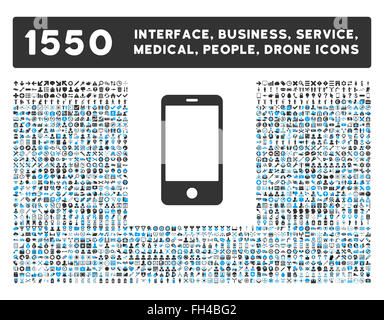 Smartphone-Symbol und weitere Schnittstelle, Geschäft, Werkzeuge, Menschen, medizinische, Auszeichnungen, flache Vektor-Icons Stockfoto