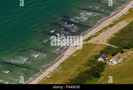 Antenne-anzeigen, Insel Hiddensee, Buhnen, einsames Haus, Ostseeinsel, Mecklenburg-Vorpommern, Deutschland, Europa, Luftaufnahme, Vögel Stockfoto