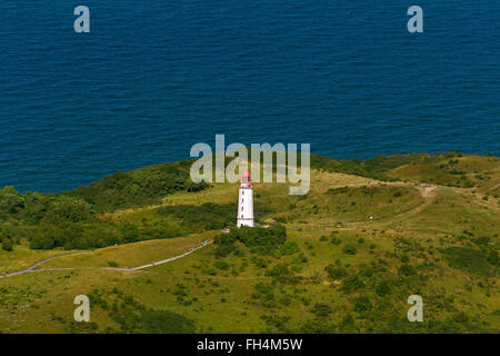 Luftaufnahme, Leuchtturm Dornbusch an der Nordspitze von Hiddensee, Neuendorf, Hiddensee, Ostsee-Insel, Stockfoto