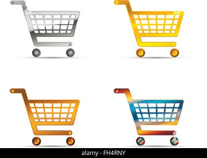 Shopping Carts Symbole aus Silber, gold und Bronze Metall gemacht Stock Vektor