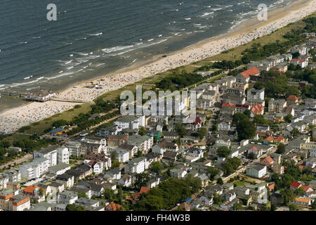 Luftbild, Ahlbeck Pier, Strand Ahlbeck, Strandpromenade, Heringsdorf, Ostsee, Usedom, Mecklenburg-Vorpommern, Deutschland Stockfoto