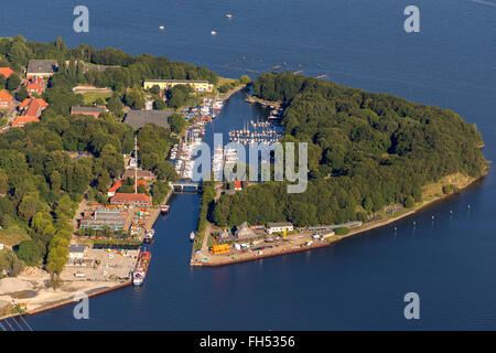 Luftaufnahme, Insel Dänholm, Rügen Brücke Brücke zwischen Stralsund und Rügen, Kriegshafen, Stralsund, Ostsee, Stockfoto