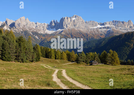 Verfolgen Sie in Rosengarten (Rosengarten) Berge, Wuhnleger Bereich, Tierser Tal, Südtirol, Trentino-Alto Adige, Dolomiten, Italien Stockfoto